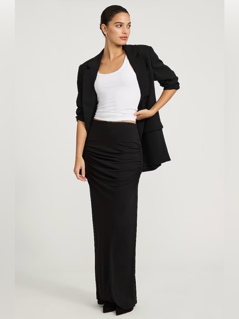 Merona Black Ruched Waist Maxi Skirt - Ultra Soft & Stretchy - Size M